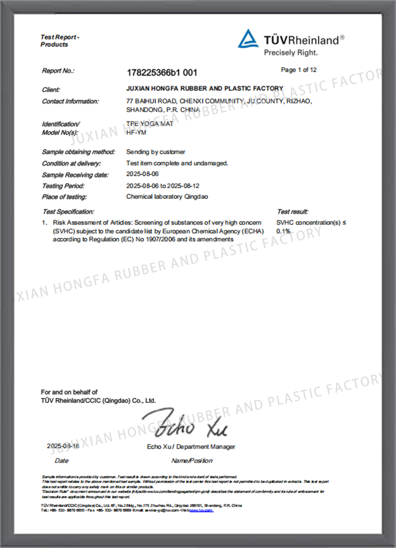 TPE YOGA MAT-SVHC-2025